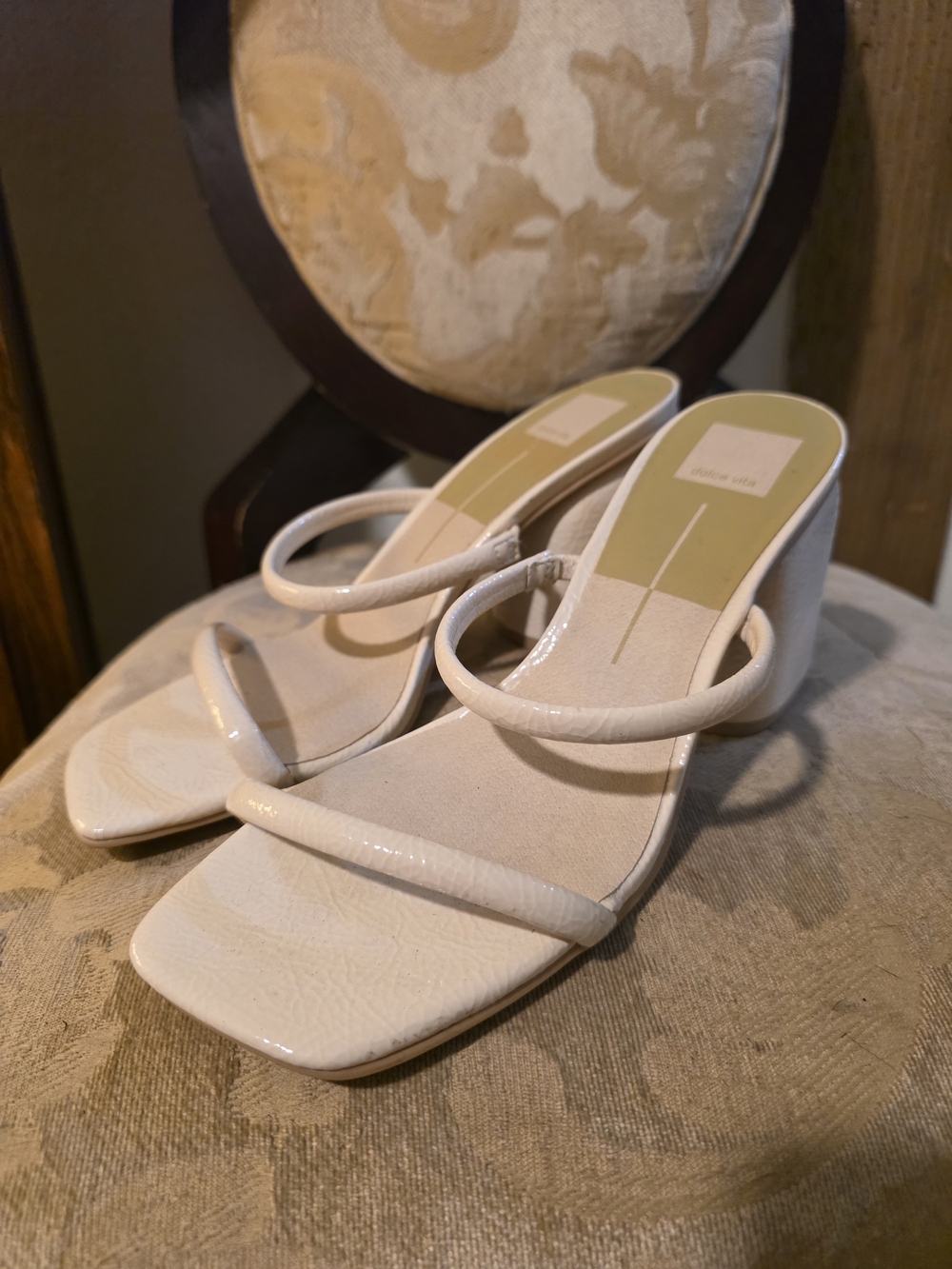 Women’s Strappy Square-Toe Slide Sandals in Ivory